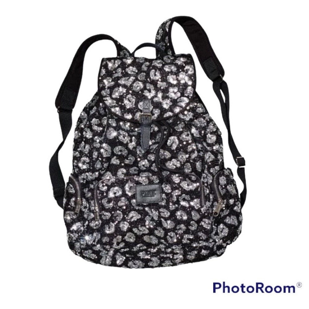 vs pink leopard print sequin backpack